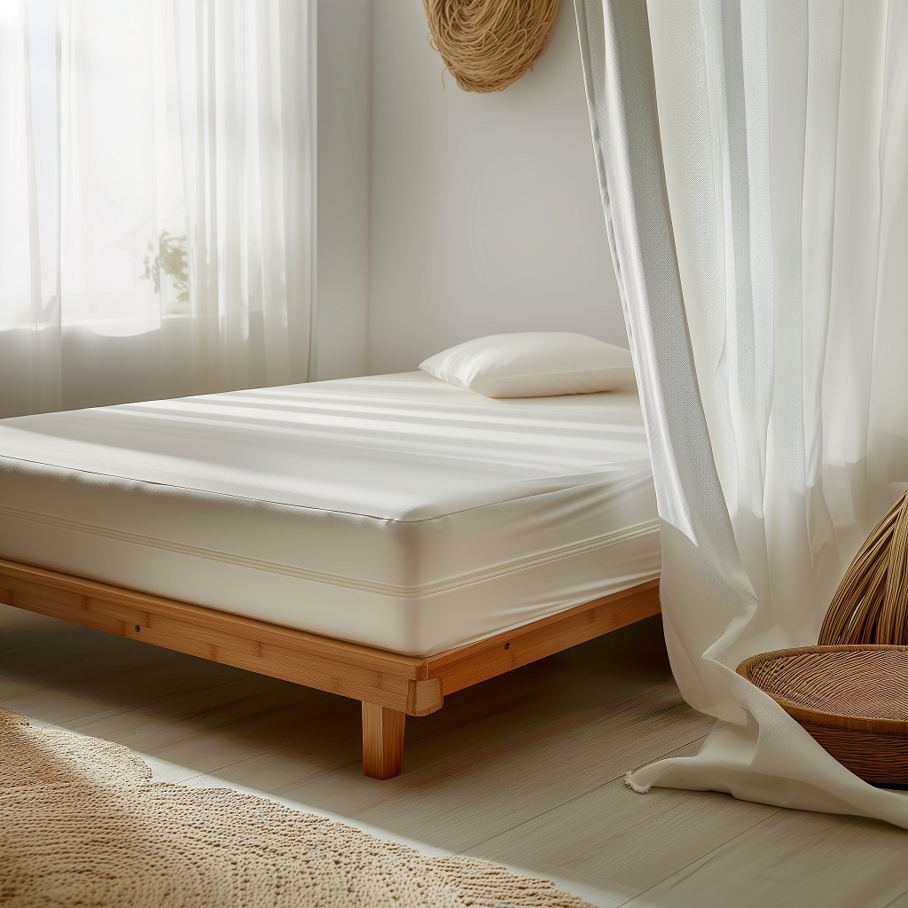 mattress with a cover on a bed in a room